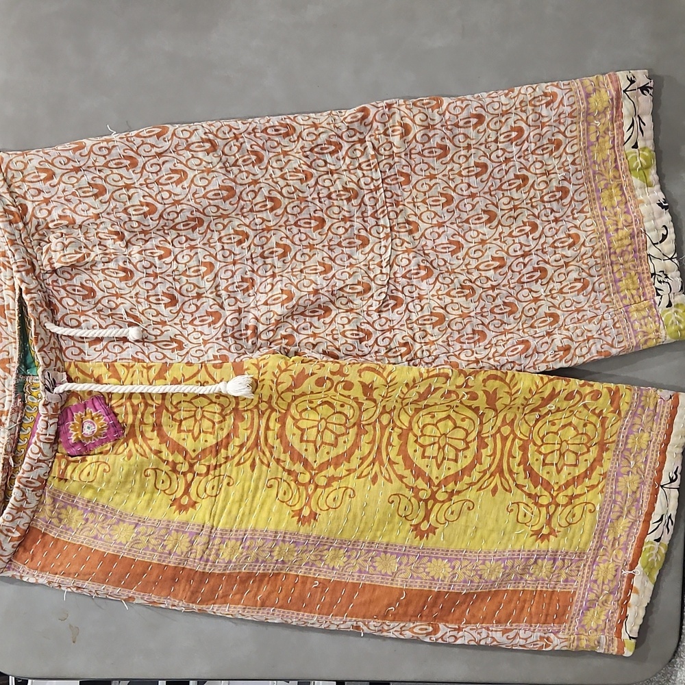 Boho Patchwork Festival Pants Organic Cotton Drawstring Hippie Wide Leg Lounge - Picture 2 of 4